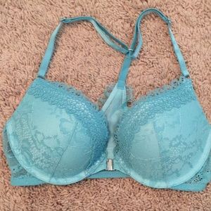 Pink Blue Lacy Front Clasp Push-Up Bra
